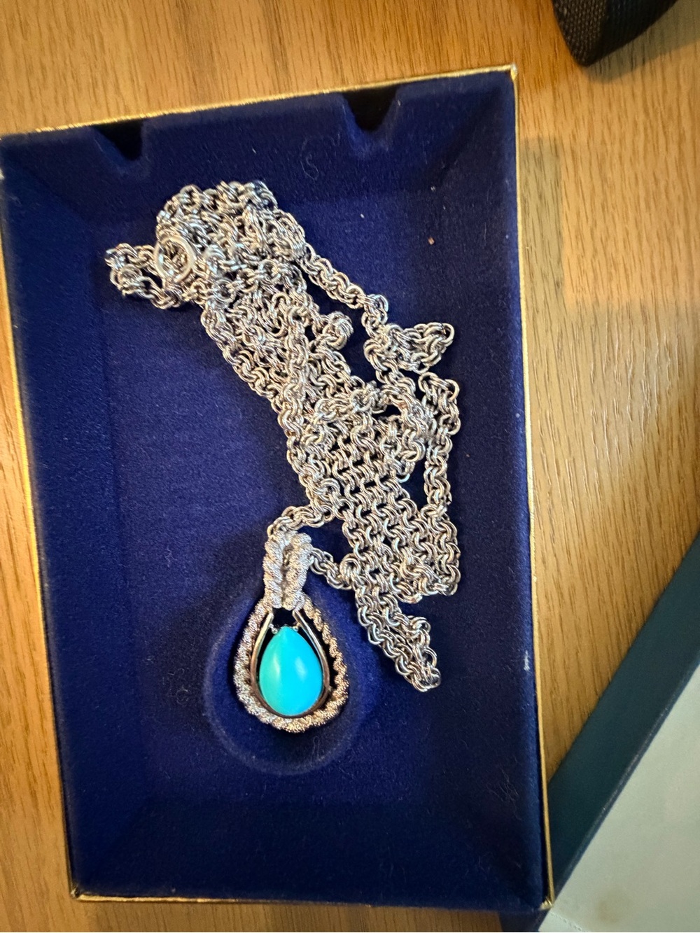 Vintage Avon Silver-Tone Necklace with Turquoise Teardrop Pendant